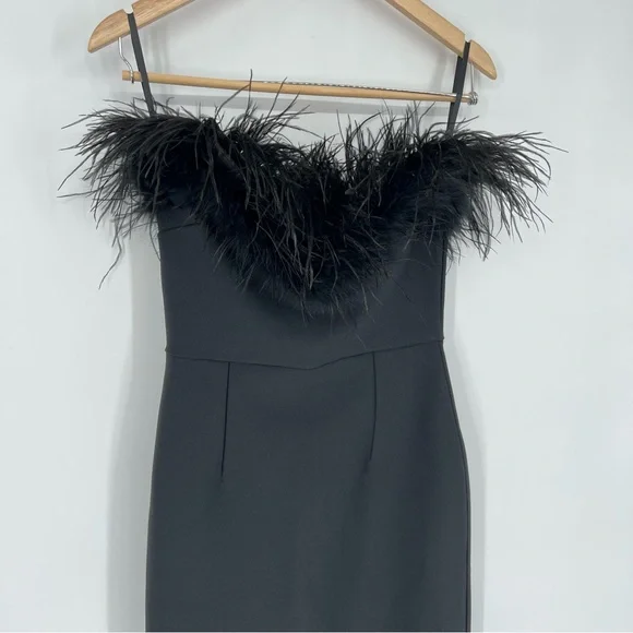 NWT Catchall Naomi Black Strapless Feather Trimmed Bandage Maxi Bodycon Dress - Picture 5 of 16